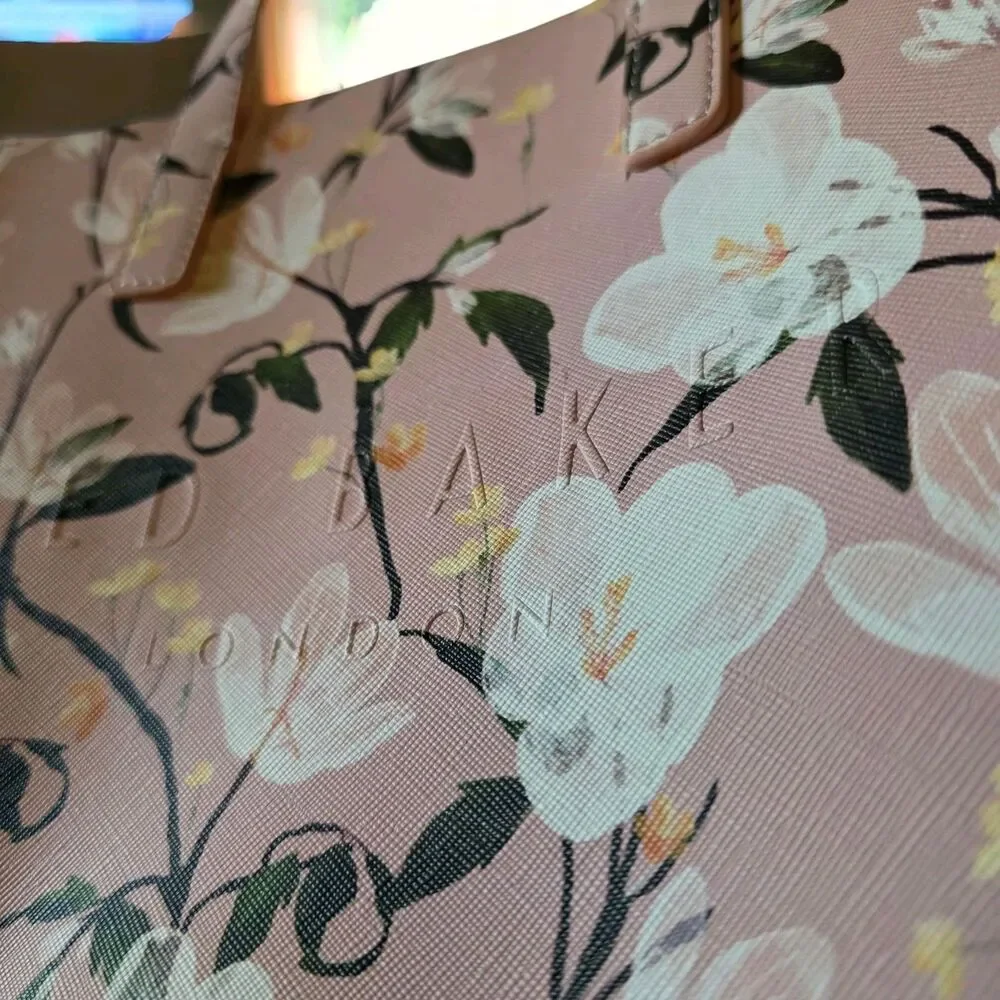 Ted Baker The Icon Women's Pink Floral Logo Tote Bag Double Handles Open Top